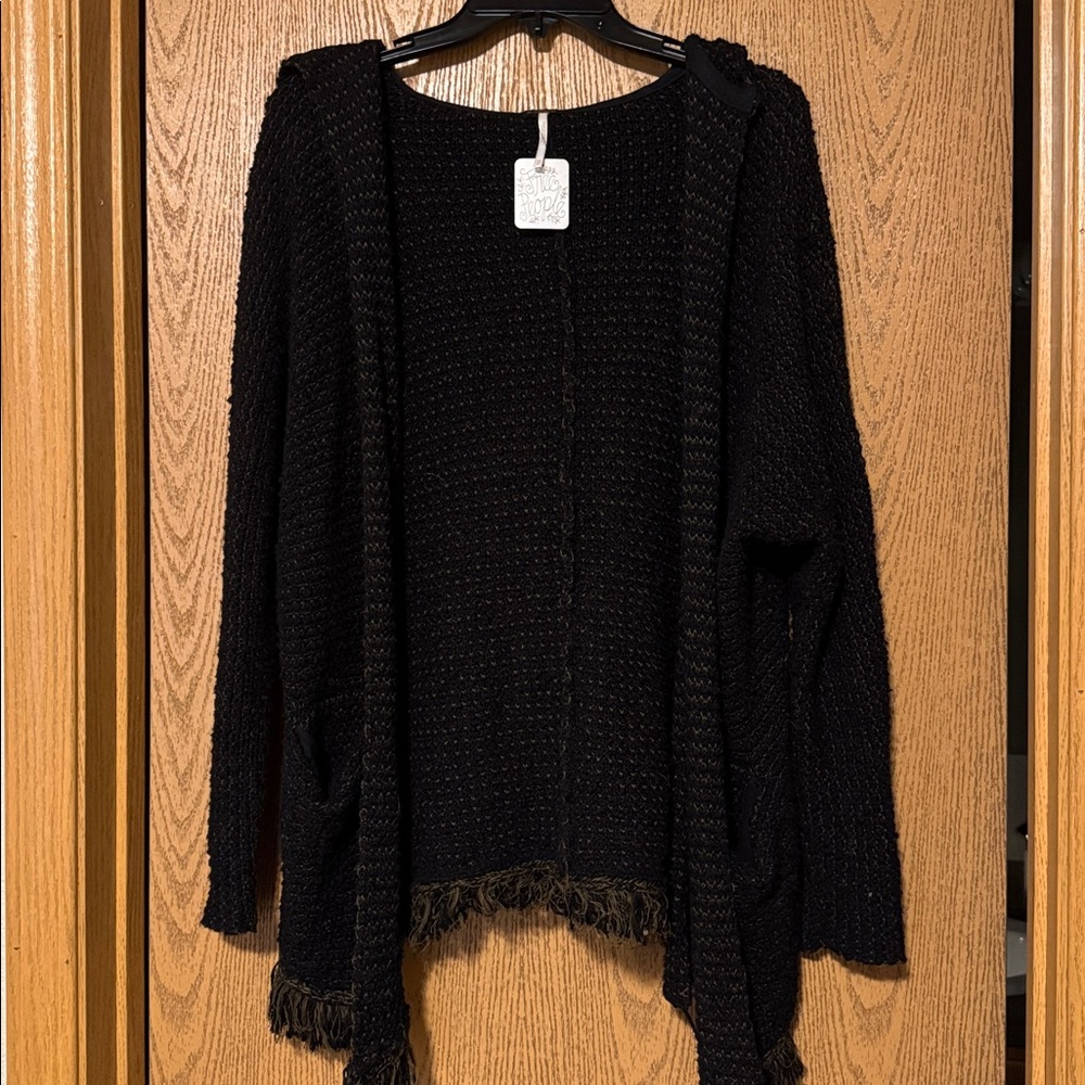 NWT ✨ Free People‎ Love Me Tender Knitted Cardigan with Hood Black XS
